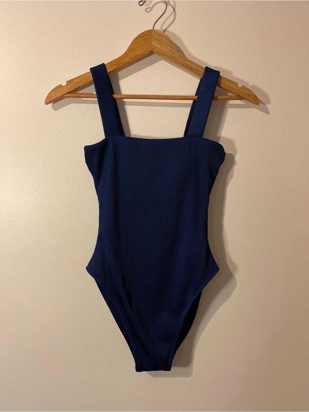 House of Harlow Ribbed One Piece Swimsuit Square Neck Blue Women Size S